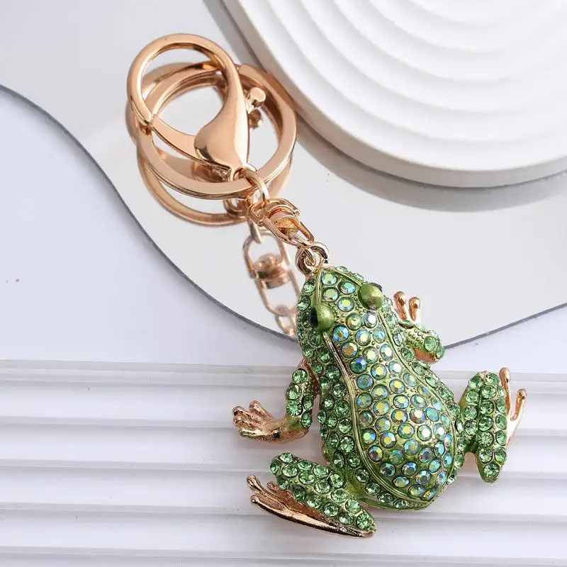 1 Stück Unisex 5-Farben-Strass-Tier-Schlüsselanhänger, Niedlicher Kronen-Frosch-Schlüsselanhänger für Frauen, Modische Geschenke – Detail 6