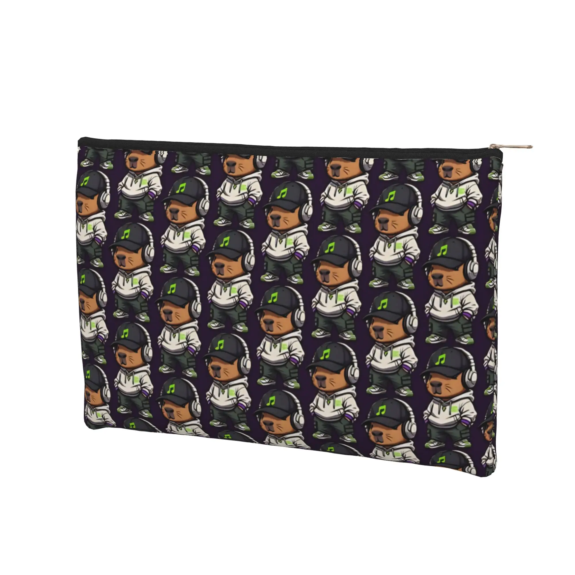 Capybara Foldable Cute Capybara Hip Hop Music Vibes Makeup Bag Toiletry Bag with Zipper Travel Cosmetic Pouch