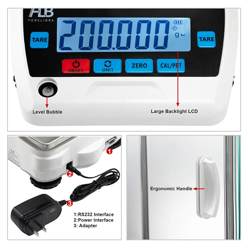 Balanza analítica de alta precisión, balanza de laboratorio electrónica Digital de precisión de 1mg, bandeja redonda con Calibración de 0.001g/200g