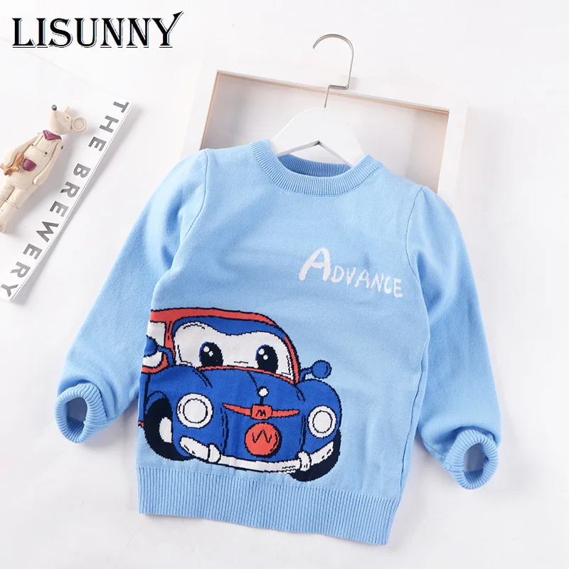 

2024 Autumn Winter New Baby Boys Sweater Jumper Cartoon Car Children Sweaters Toddler Pullover Fashion Kids Clothes 2-8y O-Neck