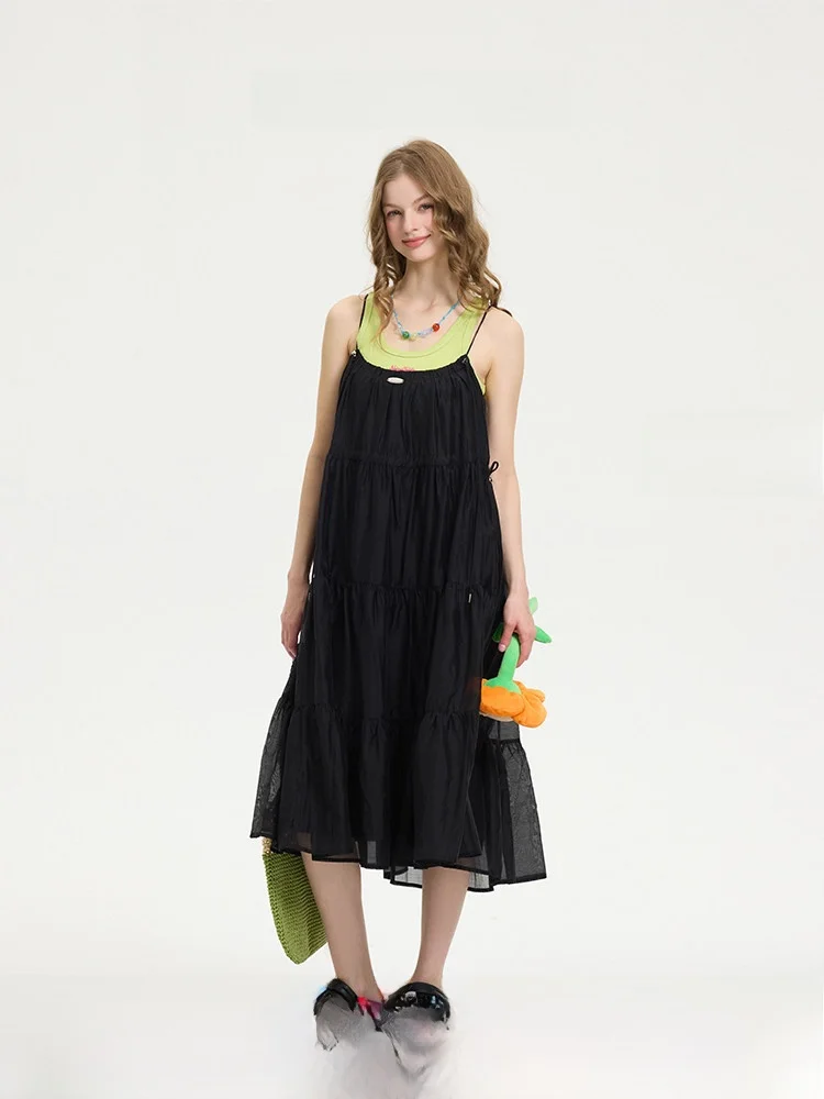 

Noisy Teddy25 Summer New Simple Pure Color Women's Strap Dr Comfortable Ele Viscose Polyester Blend Mid-Length Skirt