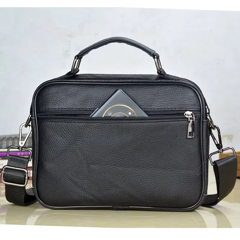 Small Men's Genuine Leather Shoulder Bag Male Natural Leather Handbag Travel Messenger Crossbody Tote for Tablet - view 3