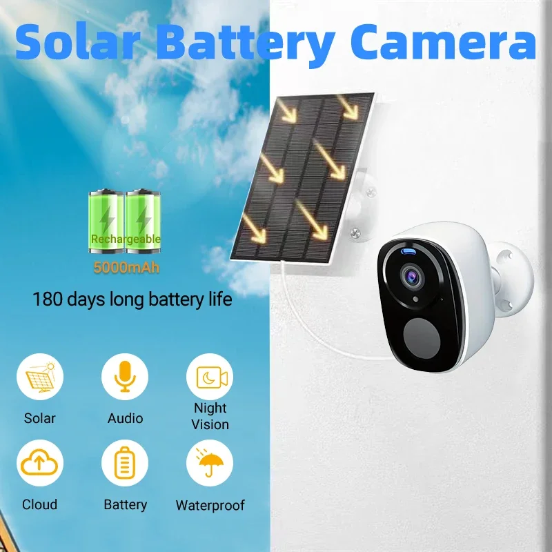 PEGATAH 5MP Telecamera di sicurezza solare Wireless Visione notturna a colori esterna Alimentata a batteria 2.4G WiFi PIR Telecamera Alexa impermeabile