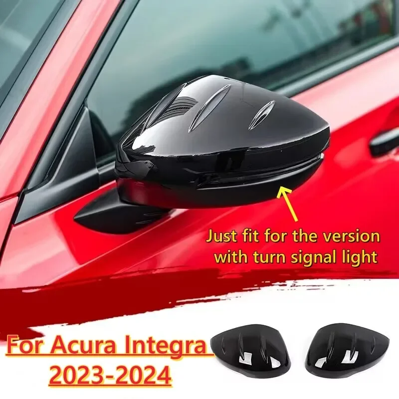 Pair Glossy Black Rear View Side Mirror Cover Trim For Acura Integra 2023-2024