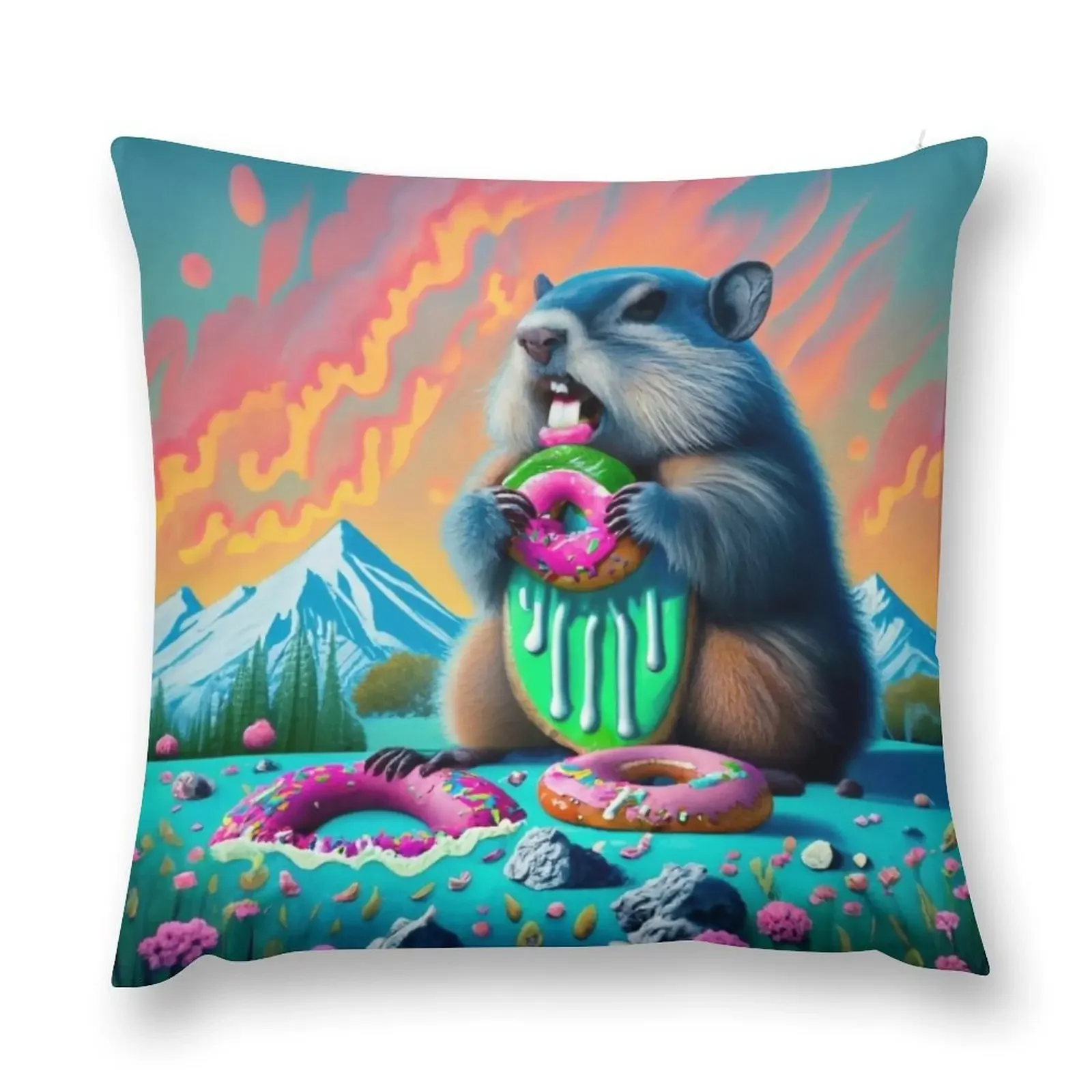 

donut loving eating groundhog Throw Pillow Throw Pillow Luxury Pillow Case Cushions Home Decor