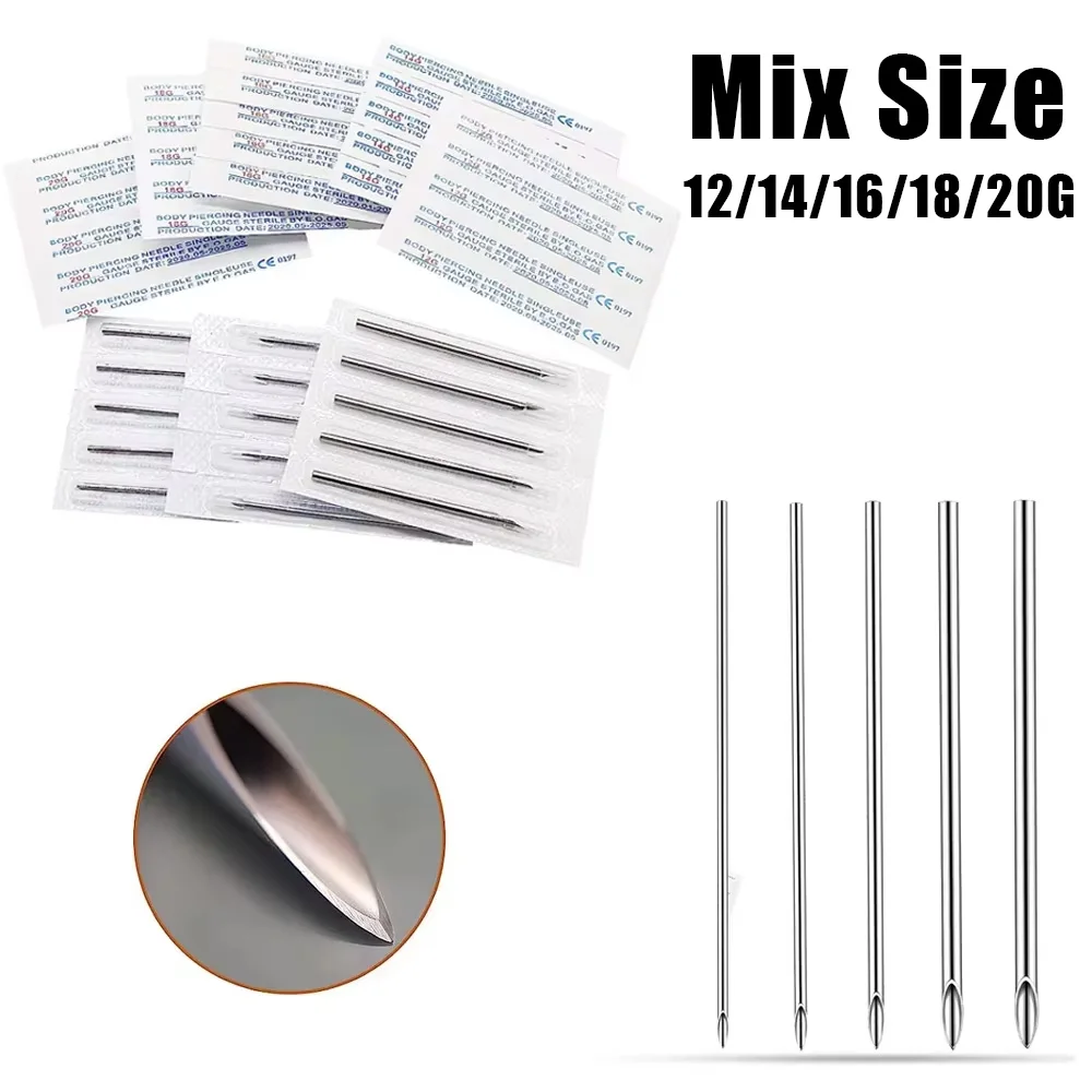100/5PCS Körper Piercing Nadel 12G 14G 16G 18G 20G Chirurgenstahl sterile Einweg Ohr Nase Nabel Nippel Lippen Piercing Werkzeug