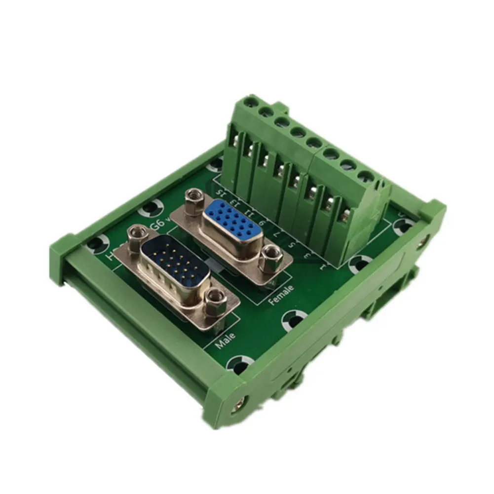 VGA male female adapter terminal block HDP15MG6 for DIN rail mounting supports 5 0mm pitch copper wire 16 to 26 AWG
