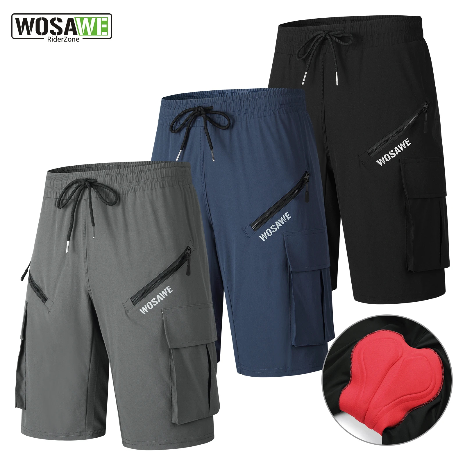 

WOSAWE MTB шорты с губчатой подушечкой, летние шорты для горного велосипеда, дышащие свободные брюки с несколькими карманами для гонок, мотокросса, велоспорта