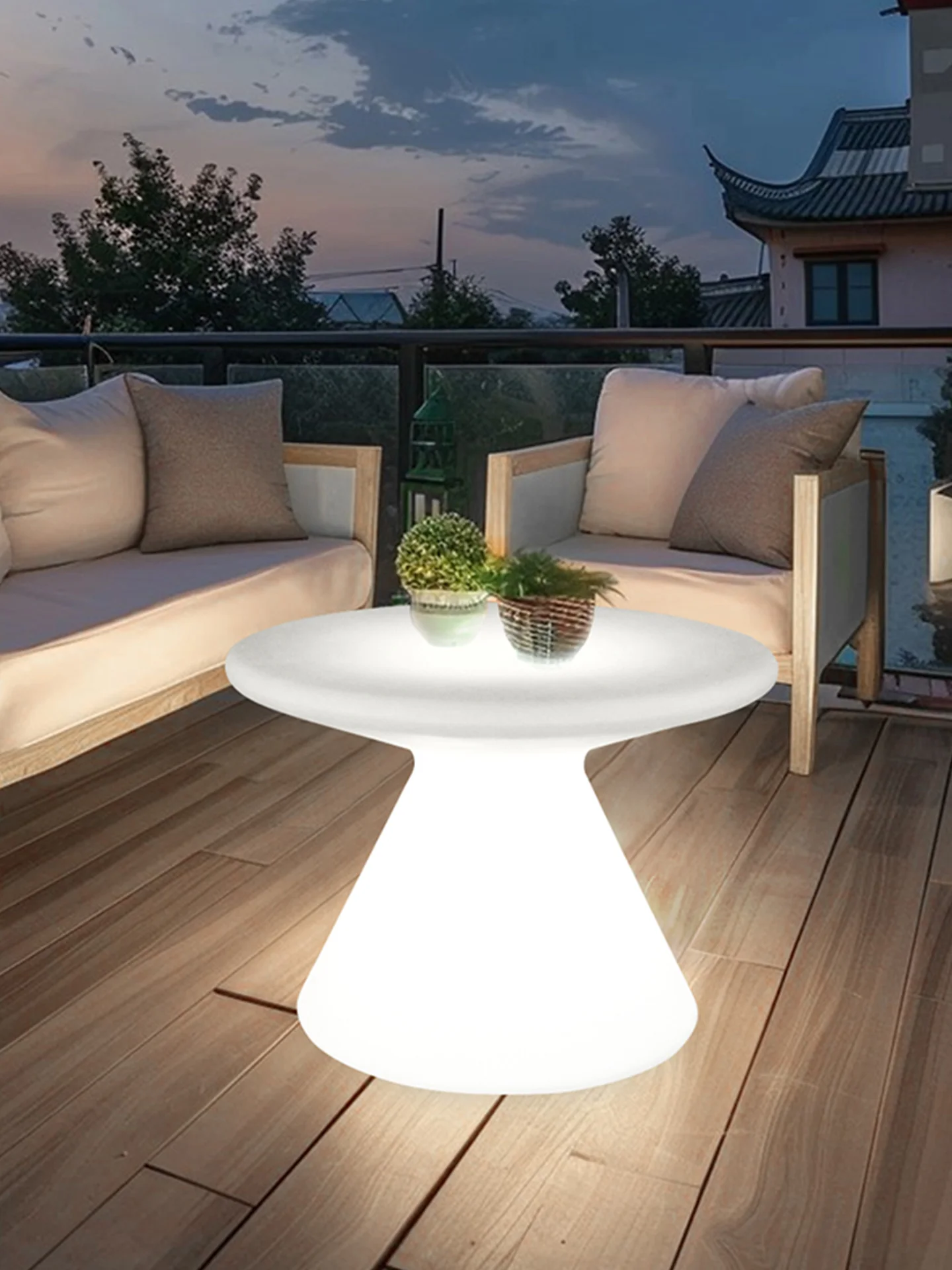 Rotomolding outdoor garden villa courtyard coffee table with light USB charging led luminous decoration