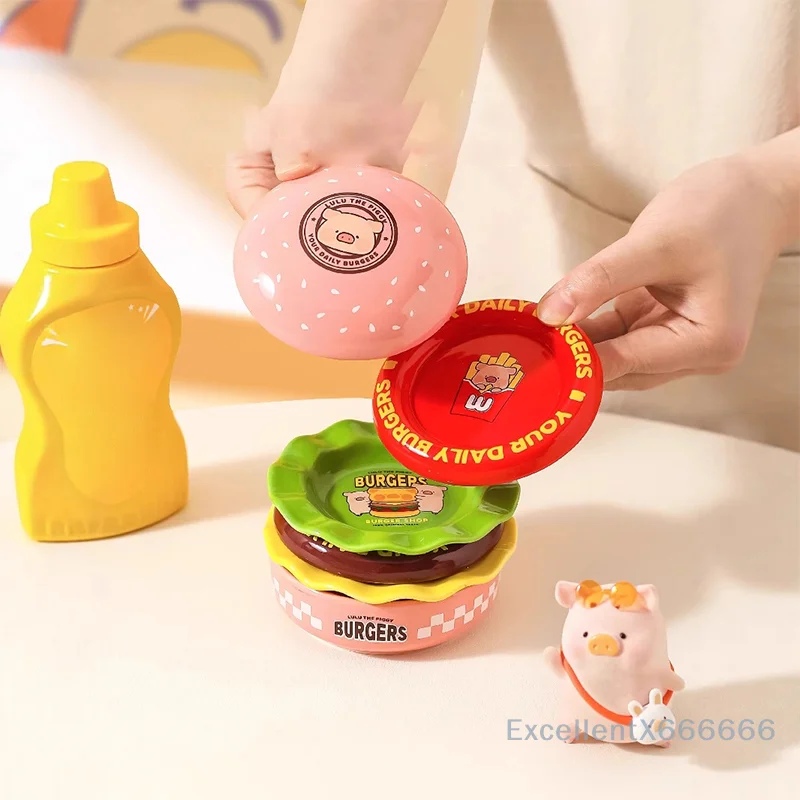 

Hamburger Dish Seasoning Dish Six Piece Set Dipping Dish Cute Tableware Ceramic Underglaze Color Soy Sauce Dish Household Side