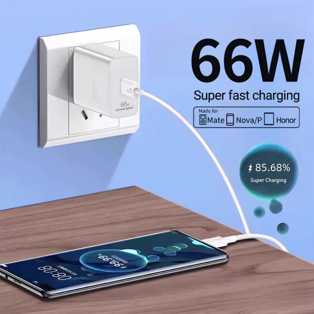 66W 6A Super Fast Charger For Huawei Mate 40 50 60 P50 P60 Nova 12i 13i Pro HONOR 200 Lite X8 X9 Type C USB Quick Charging Cable