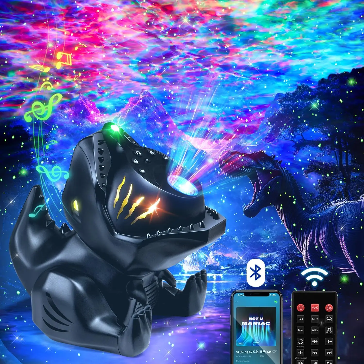 

Dinosaur Night Light Projector with White Noise and Bluetooth Speaker for Kids Bedroom Decor