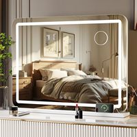 Make-up Mirror with Lighting, 80 x 60 cm, Large Hollywood Mirror with USB and Type C, 10x Magnifier, 3 Colour Temperatures