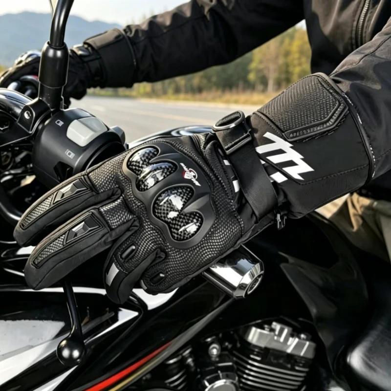 Nouveaux Gants de Moto Hiver 2026 pour Hommes, Chauds, en Fibre de Carbone, Anti-Chute, Imperméables, Coupe-Vent, pour la Course, Écran Tactile, Épaissis, Longs