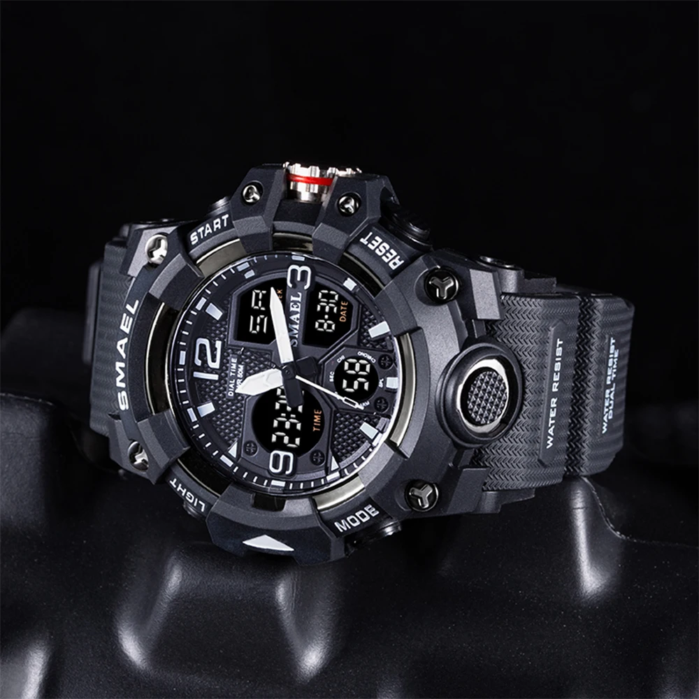SMAEL 8008 Men's Sport Military Digital Watch - 50M Waterproof Dual Time Display Alarm Stopwatch LED Backlight Shockproof