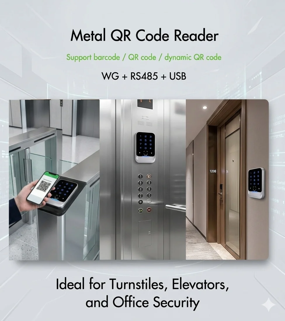 QR600-HK-M Metal QR Code Barcode Scanner 13.56MHz RFID Reader RS485 RS232 Wiegand 26 34 Access Control Turnstile Elevator System