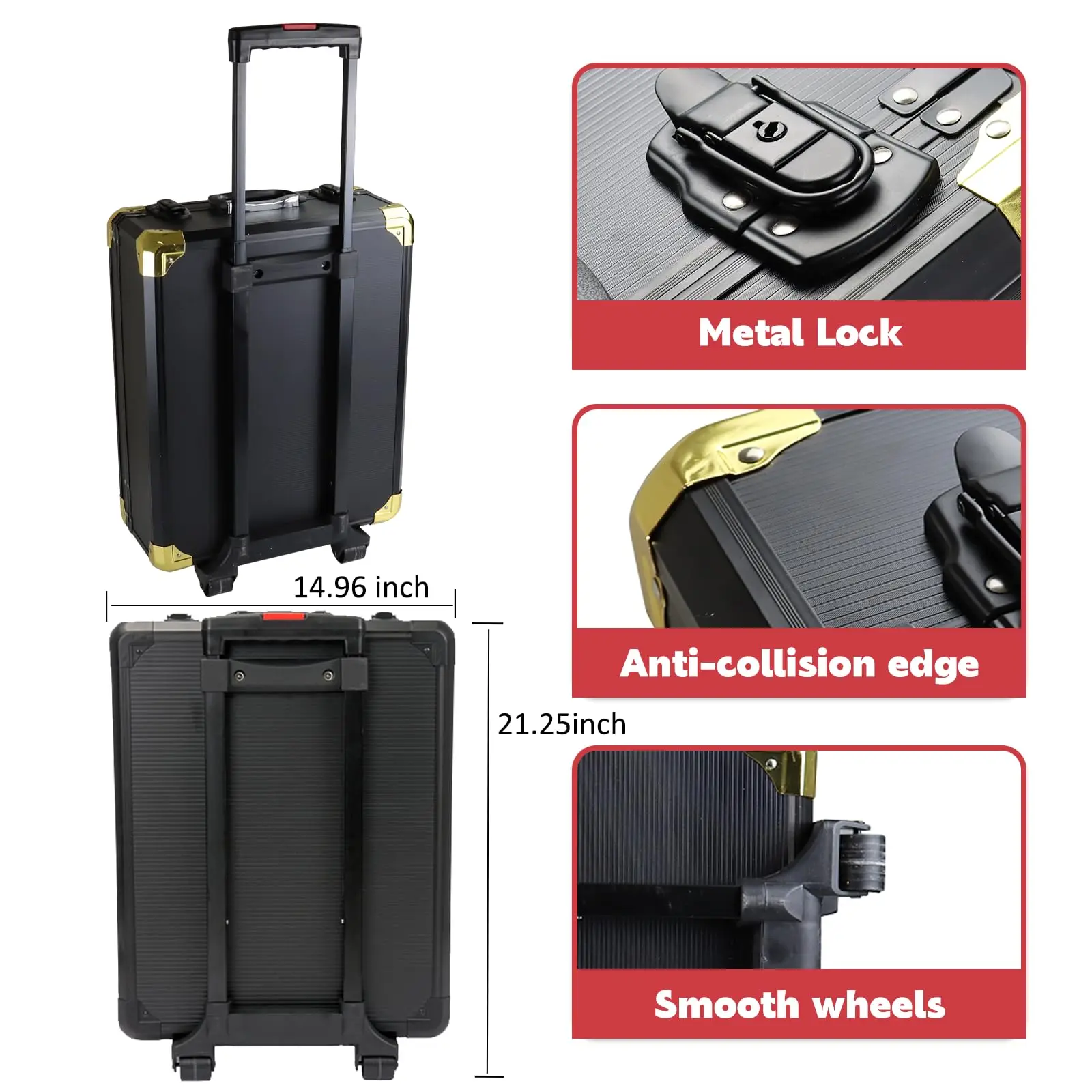 899 pcs Aluminum Trolley Case Tool Set, Removable Portable Hand Toolbox Set with 4 Drawers and Wheels for Auto Maintenance