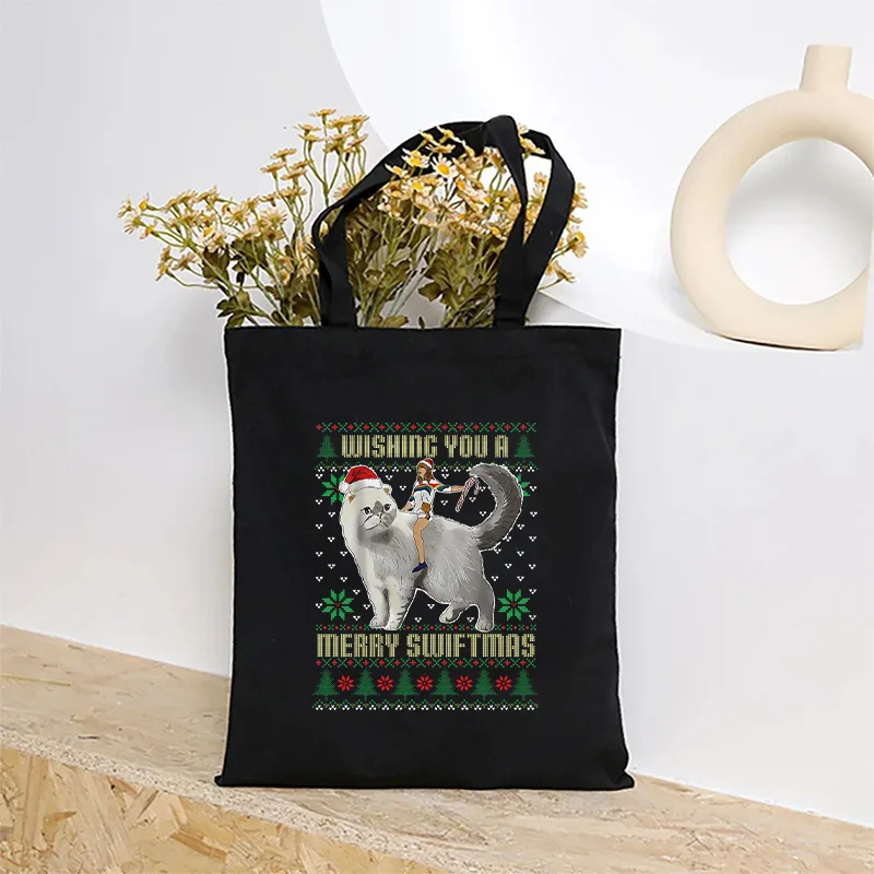 

Wishing You A Merry Swiftmas Canvas Tote Bag Best XMAS Gift for Music Lover Festival Shopping Bag Reusable Shoulder Bag Handbag