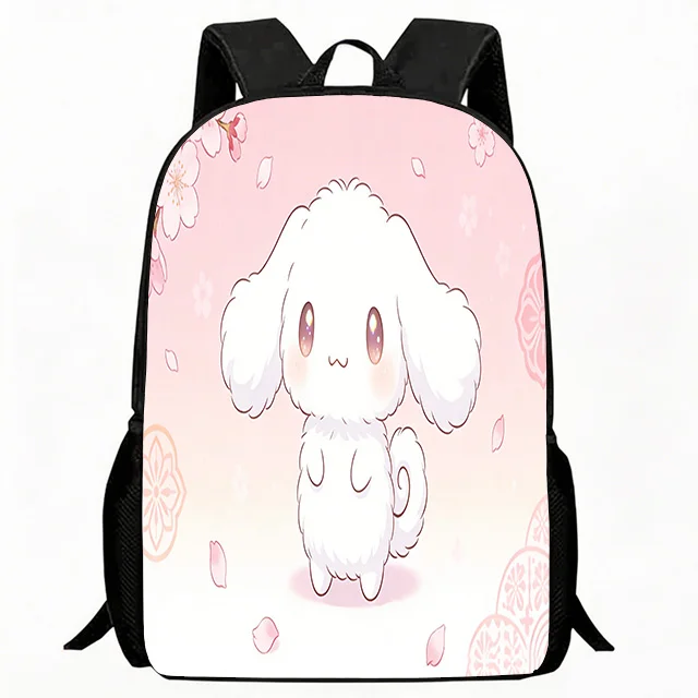 

Kids Bag Cute Fluffy Puppy with Cherry Blossom Print Backpack Lightweight Adjustable School Bag Breathable Casual Daypack for Gi