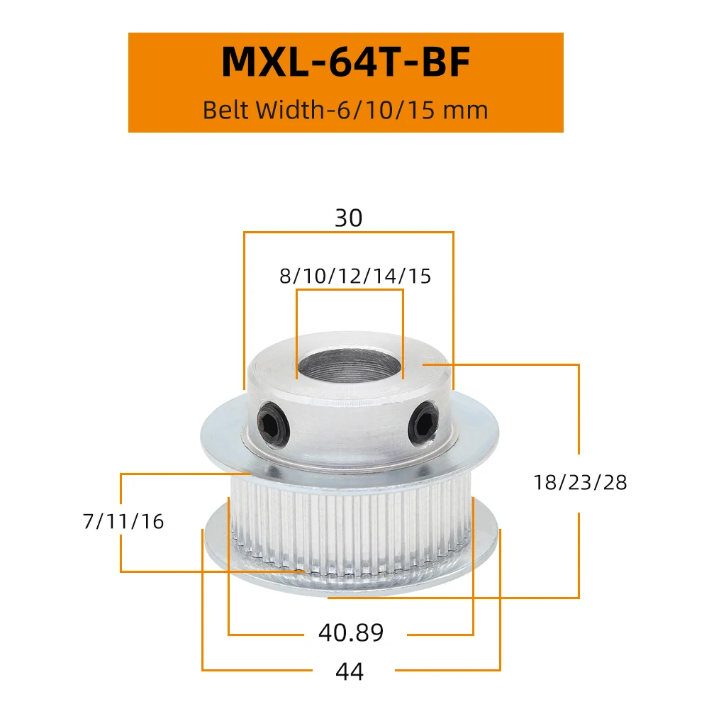 MXL 64T 65T Belt Pulley Bore 8/10/12/14/15 mm Alloy Pulley Teeth Pitch 2.032 mm BF Shape For Width 6/10/15 mm MXL Timing Belt