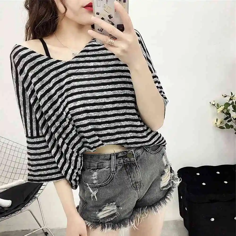 Plus Size 5XL 150kg Women Summer Striped Tshirt O Neck Short Sleeve T Shirt Loose Oversized Tops for Women Tees