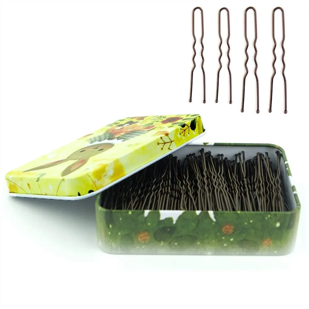 

200pcs U Shaped Hair Pins Brown With Cute Case, Hairpins For Buns, Bobby Pins For Kids Girls And Women, Great For All Hair Types (2.4 & 2 Inch)