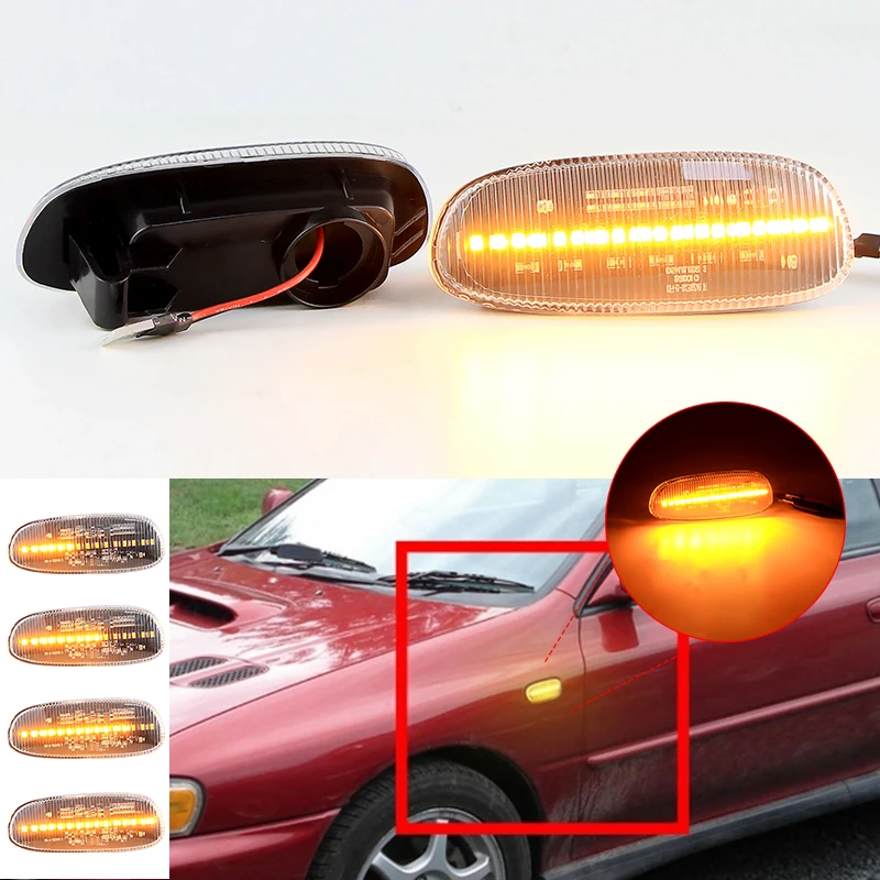 

2pcs Amber LED Front Fender Side Marker Light Dynamic Turn Signal Light Assembly For 1993-2001 Subaru Impreza GC GM GF
