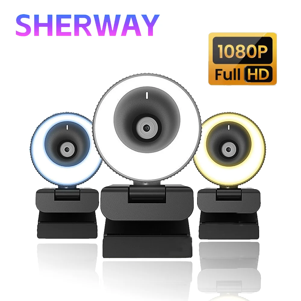 

1080P Webcam Live Streaming Fill Light Web Cam for Pc USB Camera Auto Focal 60FPS for Online Study Conference Video Recording