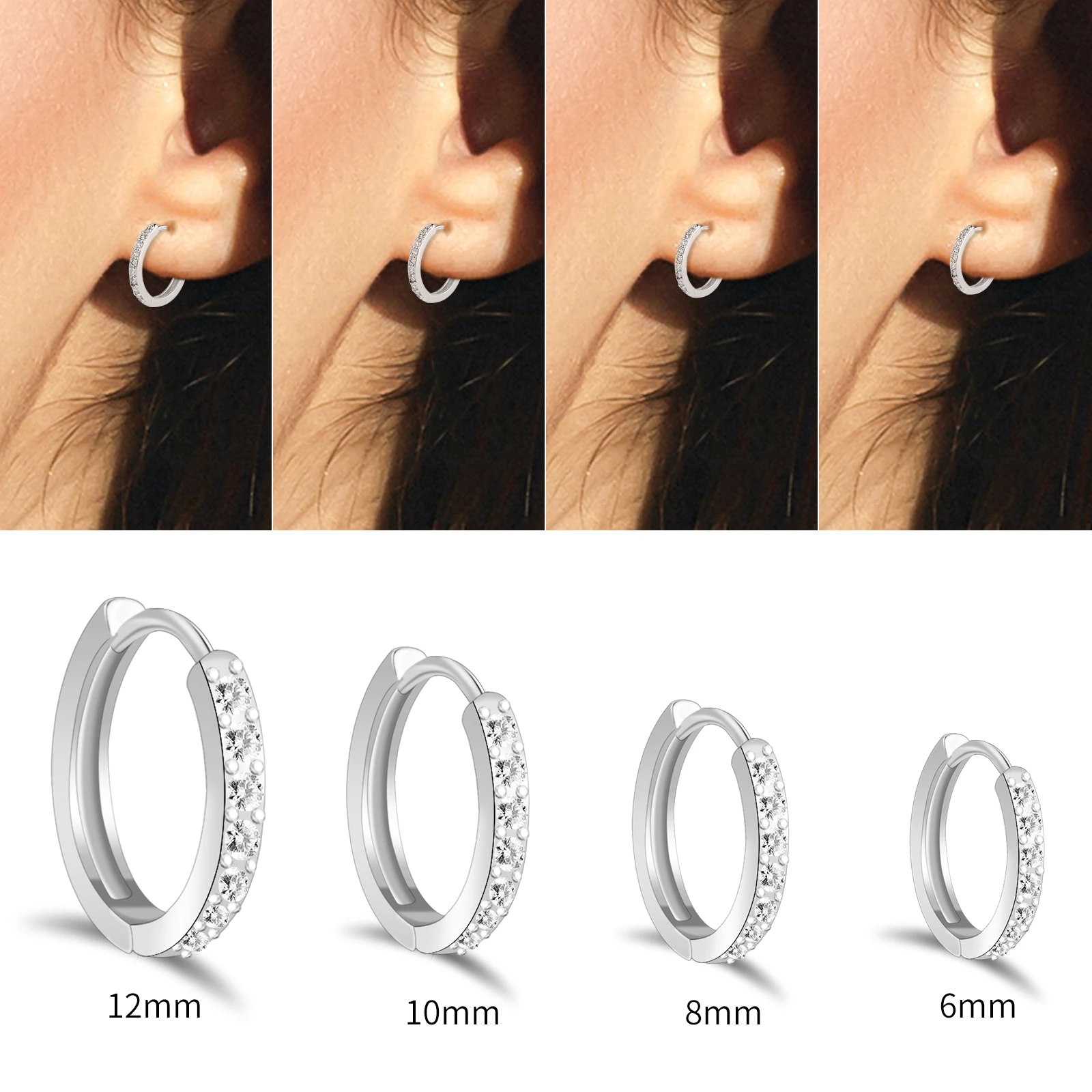 S925 Sterling Silver Pin Earrings Fashion Hoop Earrings White Gold Plated Earrings Nickel Free Earrings