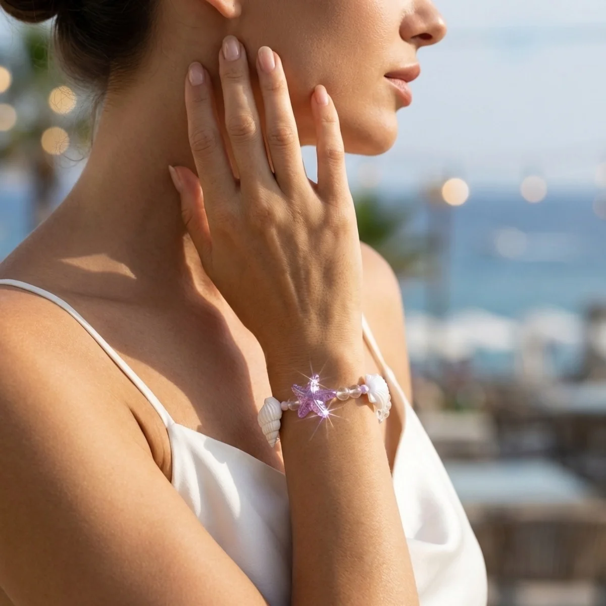 Armbänder aus Kunstharz mit Seesternen, Muscheln und Reisperlen für Damen und Herren, trendige Seestern-Ozean-Strand-Armreifen, Sommerurlaub-Party-Schmuck – Detail 5