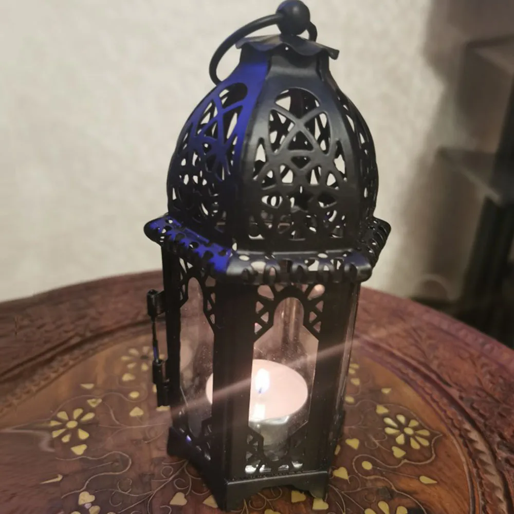 New European Candlestick Vintage Hanging Candle Holder Moroccan Glass Candle Lantern Wedding Home Decor verre a the marocain