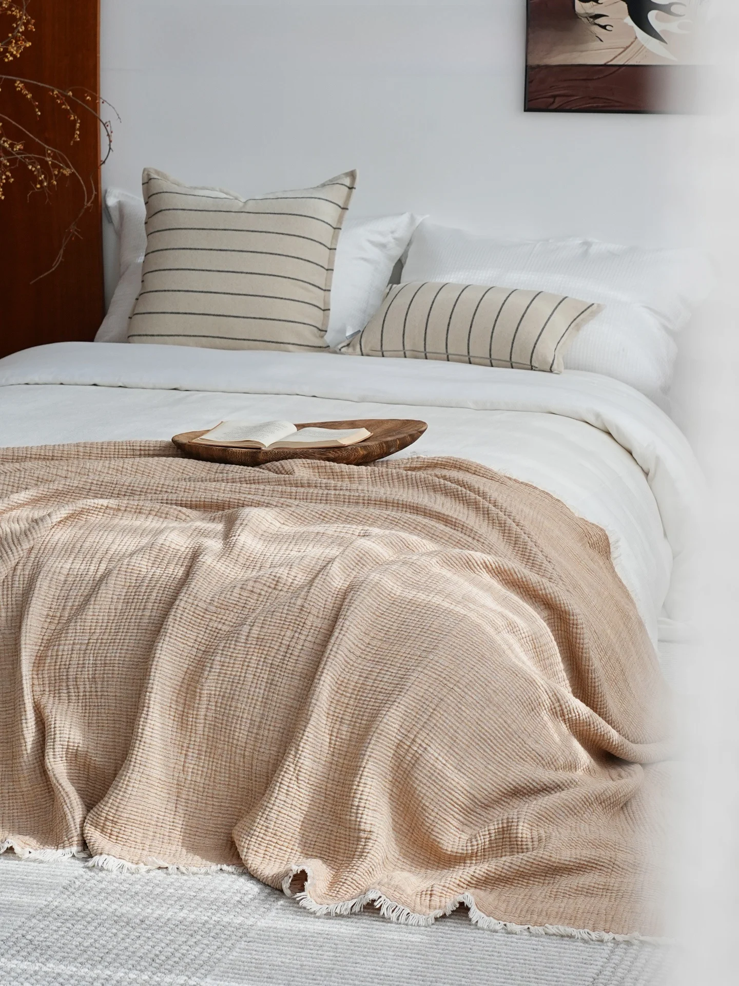 Modern Simple Ins Style Coffee Color Cotton Linen Knitted Tassel Blanket Sample Room Bed Tail Blanket Wrap Blanket Home Decor