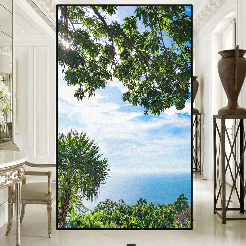 Opaque Privacy Window Film Heat Control UV Blocking Window Glass Sticker Beautiful Scenery Frosted Static Cling Window Tint