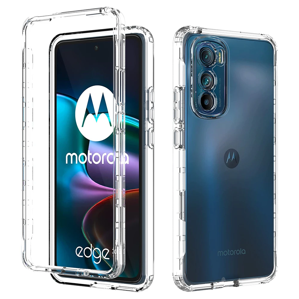 Transparent Gradient Shockproof Phone Case For Motorola Moto Edge 30 40 Pro 20 Lite Edge+ 2023 Hard Plastic Frame TPU Back Cover