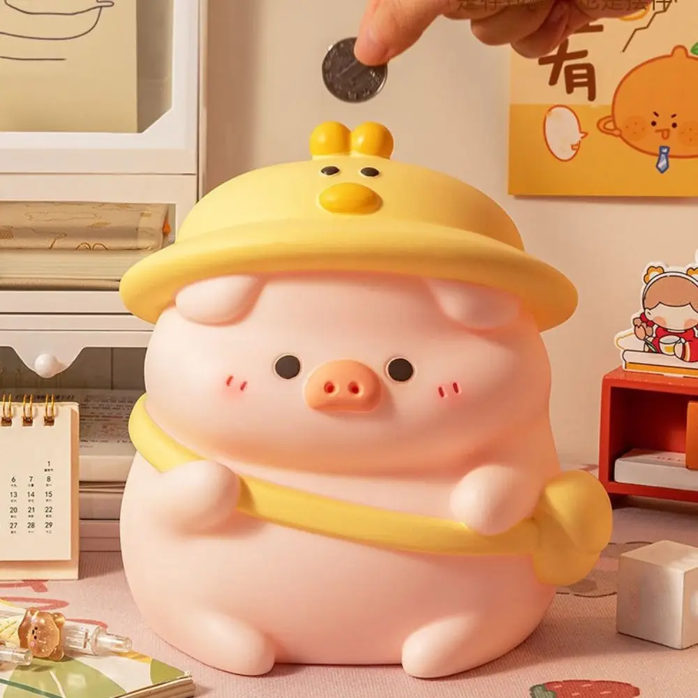 Fashion Cute Pig Coin Savings Tank Vinyl Anti-fall Cartoon Coin Tank Durable Large Capacity Storage Box Household
