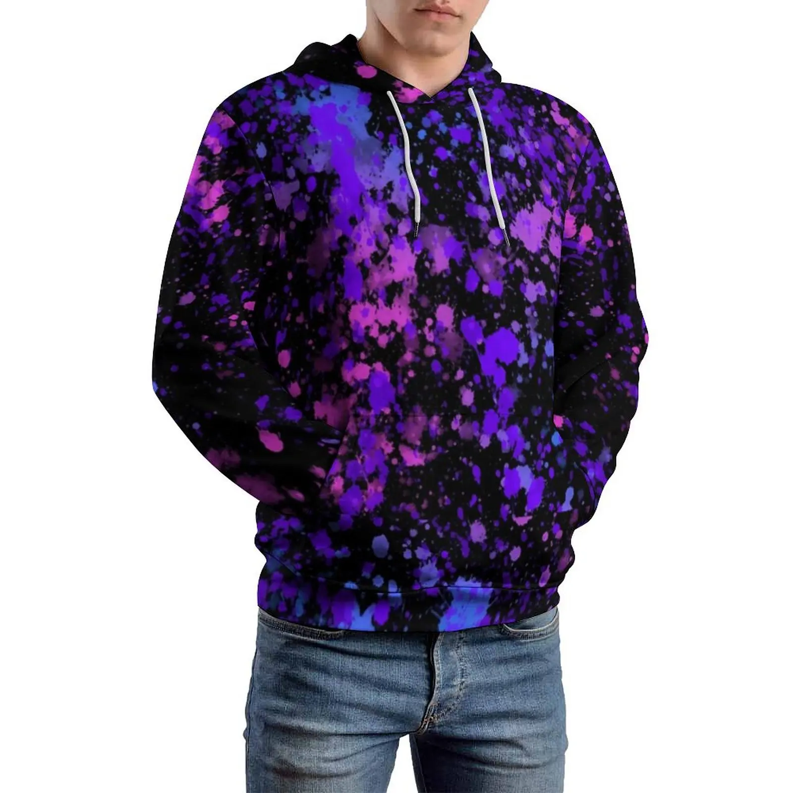 Neon Paint Splatter Loose Hoodies Abstract Graffiti Elegant Hoodie Man Long Sleeve Oversize Street Fashion Graphic Sweatshirts