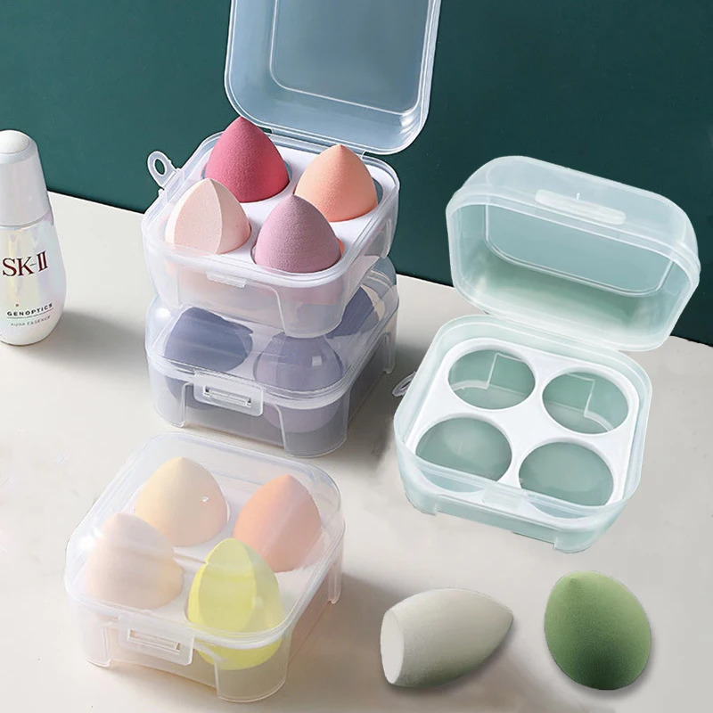 Transparente Plastic Maquiagem Egg Storage Box, Beleza Pó Puff Container, Egg Secagem Organizador Caso, Esponja, Viagem, 3, 4