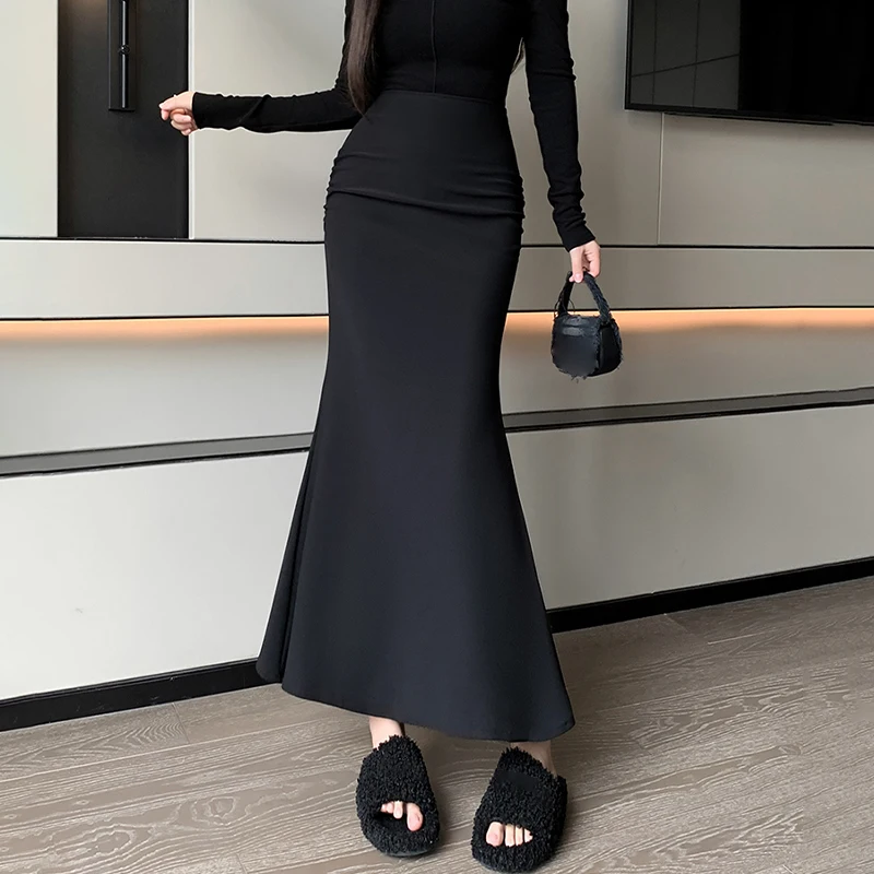 Women's Korean Style Stylish High Waist Sheath Solid Color Chic Fishtail Skirt