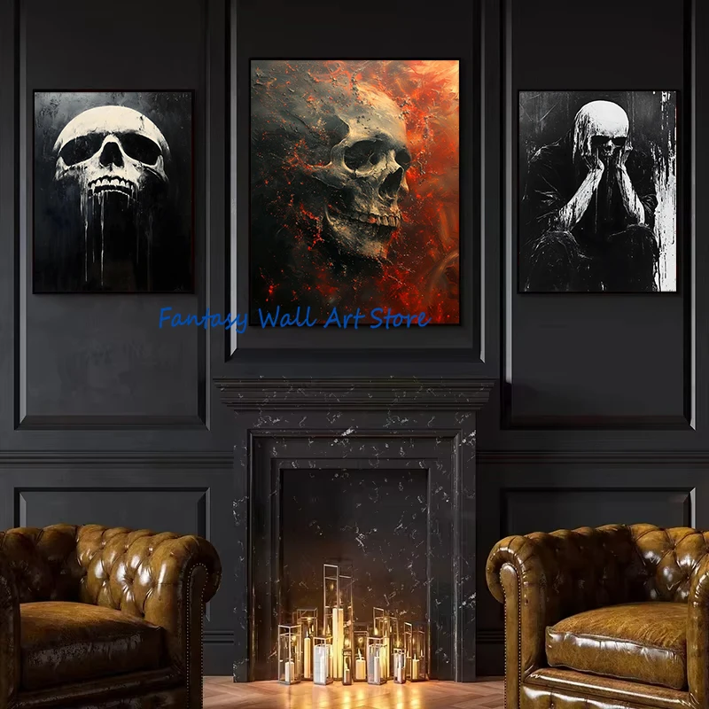 Spooky Creepy Screaming Skull Dark Academia Skulls Portrait Horror Dark Fantasy Poster Canvas Painting Wall Pictures Home Decor