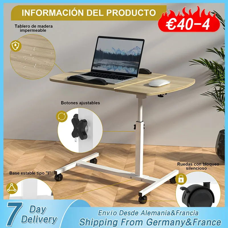 60x40cm Laptop Table Castors Notebook Deskheight Adjustable Good Quality Side Table Top Stand With Wheel Scalable Computer Hold