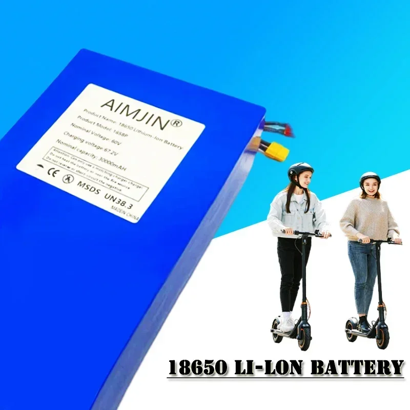 New 16S8P 60V 30Ah 18650 Lithium Battery Pack 0-3000W High-Power Built-In BMS Scooter Motorcycle Charging Battery Pack