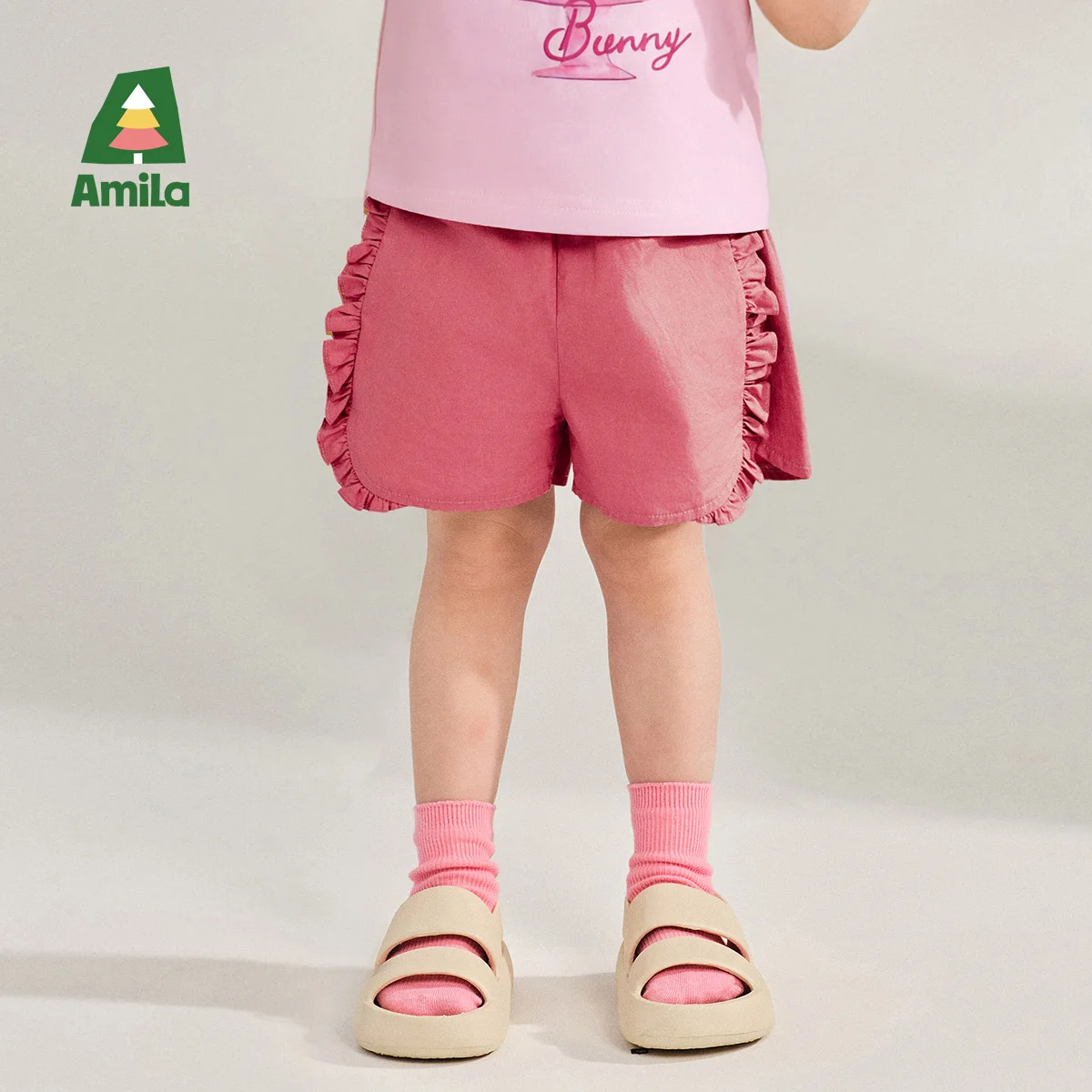 Amila Baby Shorts 2026 Summer New Breathable Casual Cute Sweet Solid Color Pure Cotton Pants