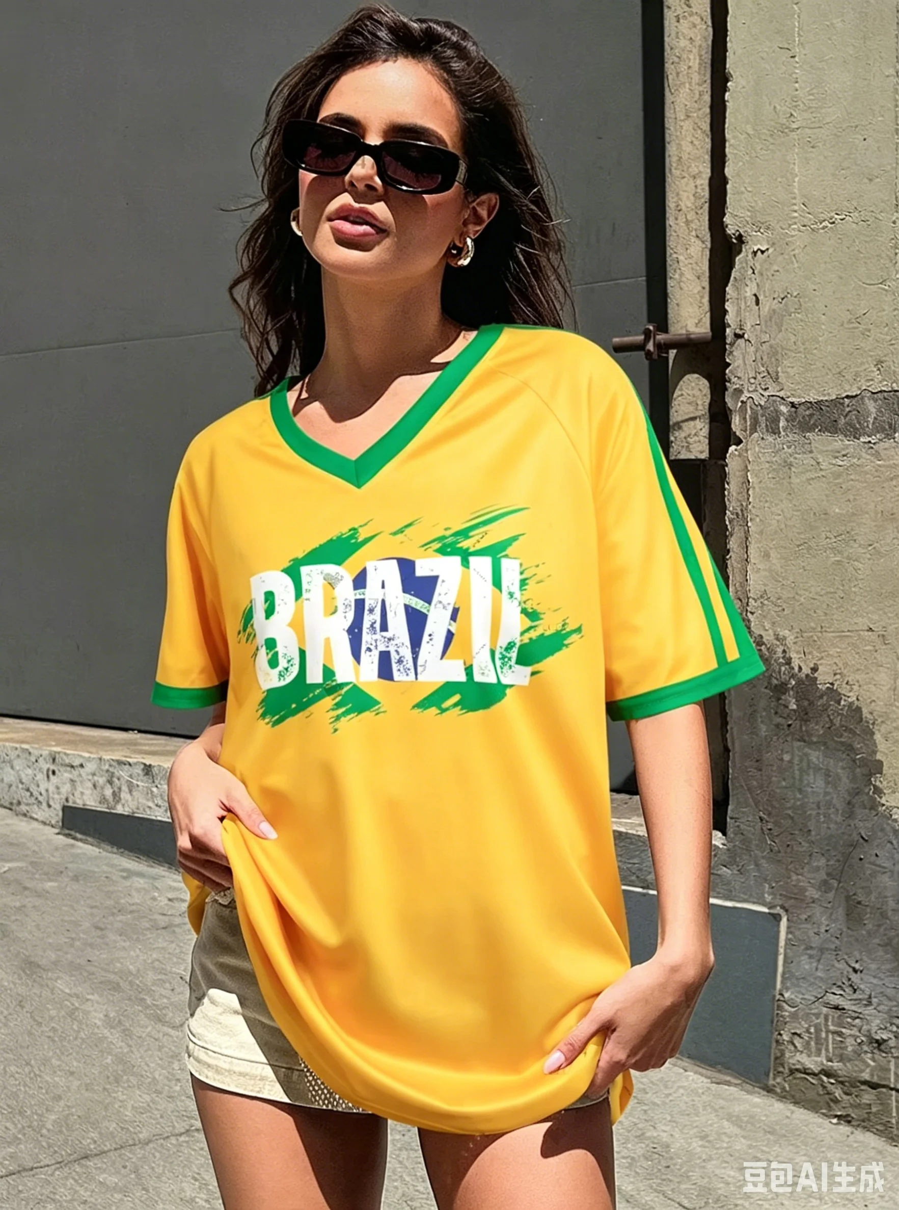 Fashion Summer Women Brazil Style Team Jersey V-Neck Short Sleeve T-Shirt Baseball Jerseys Daily Tops Female Tee Female Clothing