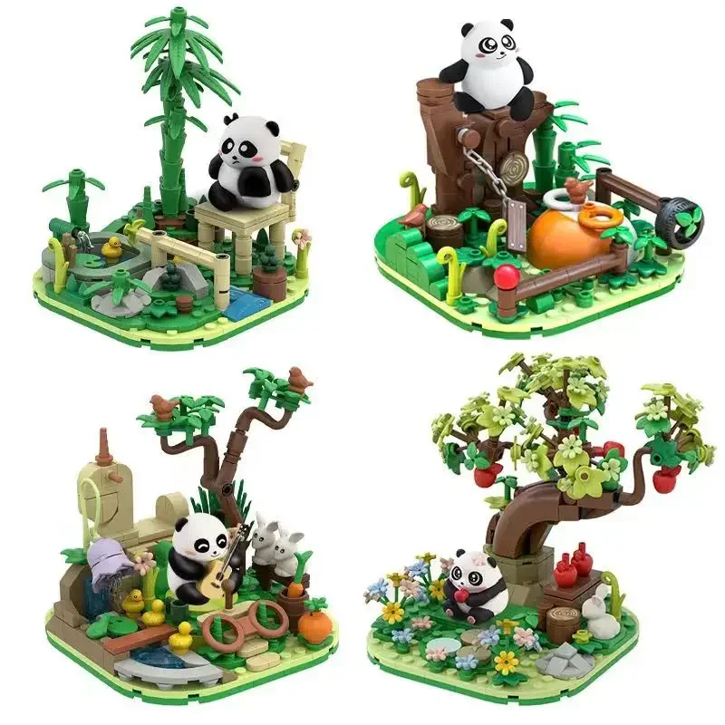Cute Panda Building Blocks Zoo Landscape Assembly Model Bricks Desktop Ornaments Educational DIY Toys Panda Fans Gifts