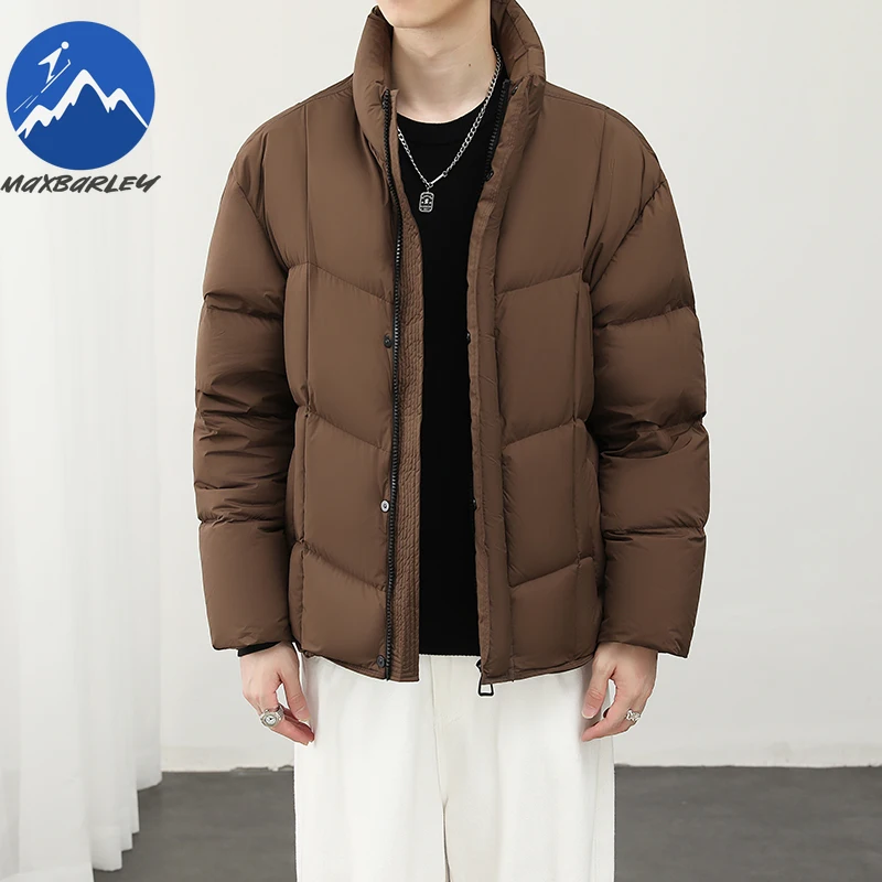 

Maxbarley Men Down Jacket 2025 Premium Stand Collar Korean Style Fashion Warm Puffer Jacket Street Style Lightweight Winter Coat
