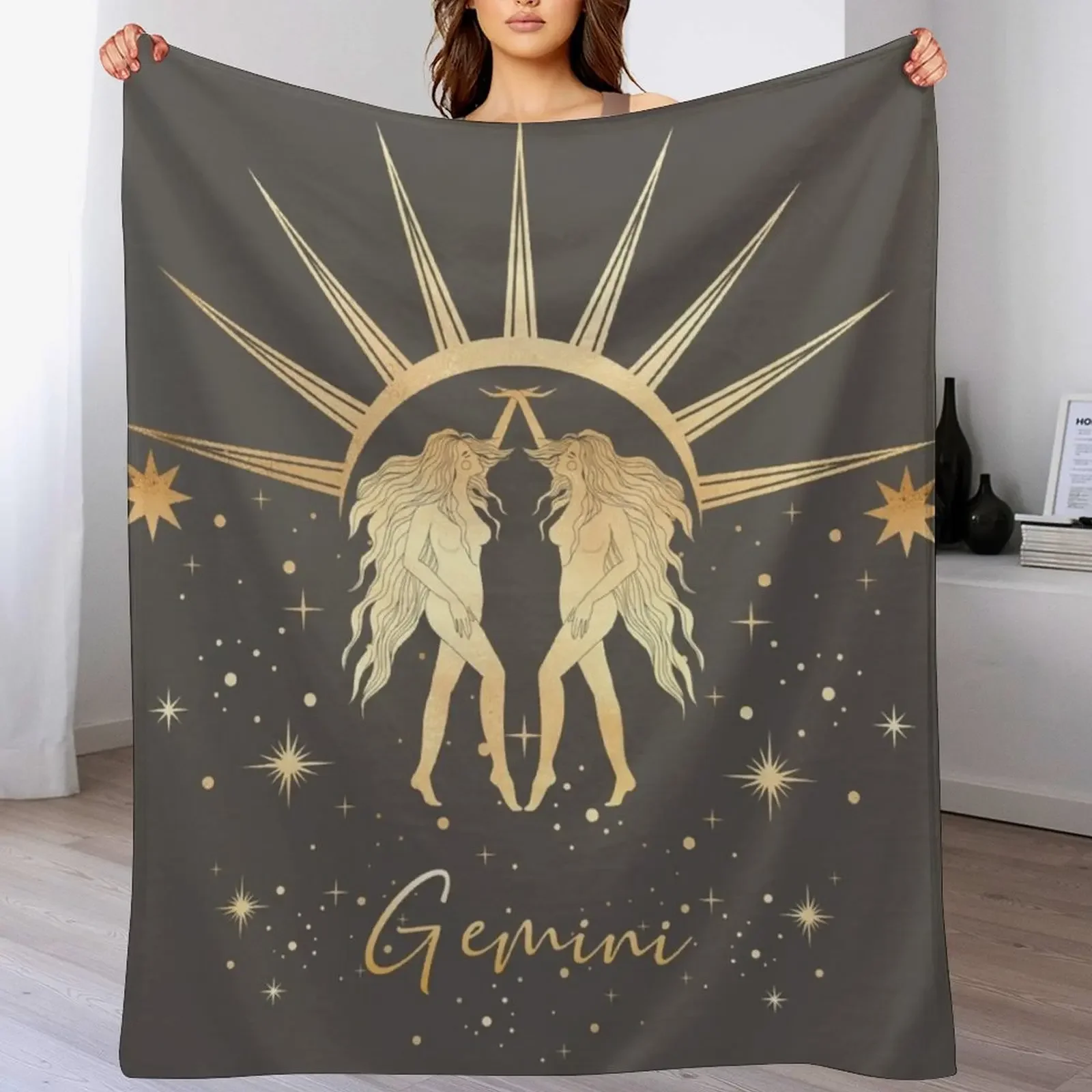 

Gemini Twins Night and Day Sun and Stars - Gray Throw Blanket Stuffeds Soft Big Luxury Designer Beautifuls Blankets