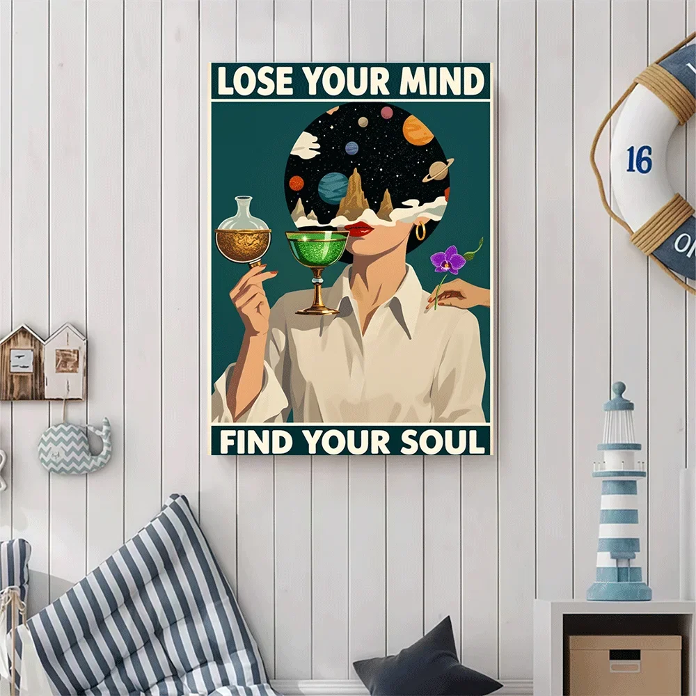 1pc frameless Canvas Painting 1PC-Unframed Canvas poster wall decoration  Lose Your Mind Find Your Soul Cosmic Woman Art Print P