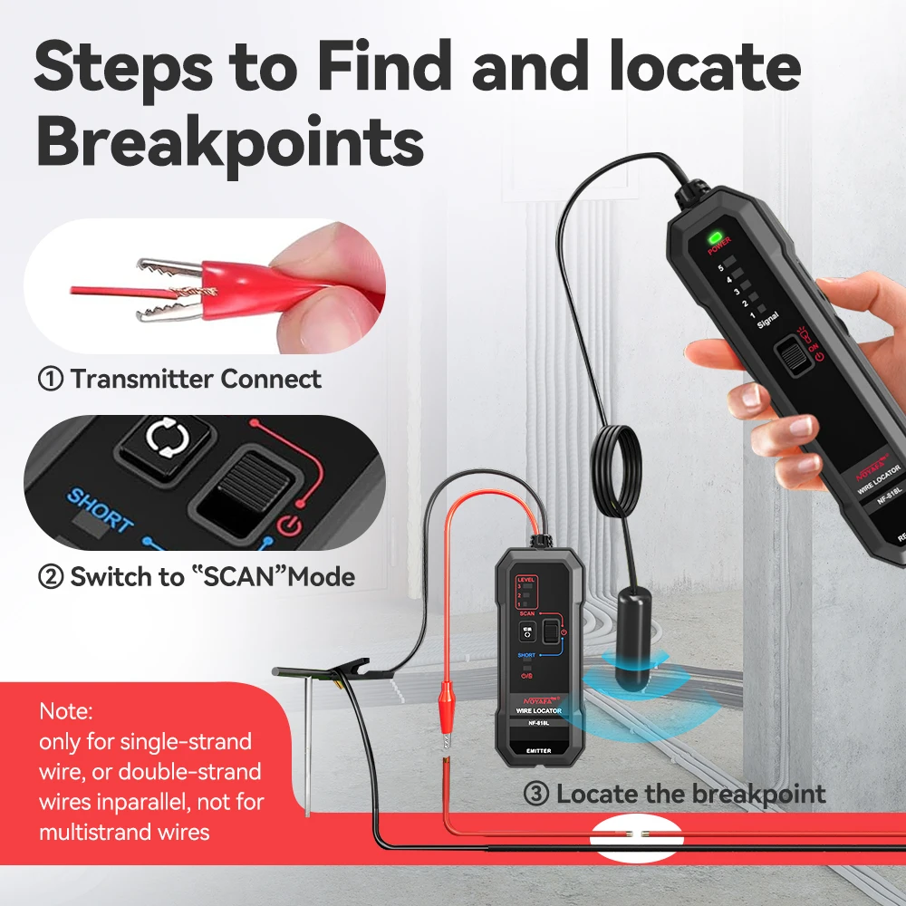 Noyafa NF-818L Cable Locator Detector Underground Network Cable Tracker with Anti-Interference Technology Fault Identification
