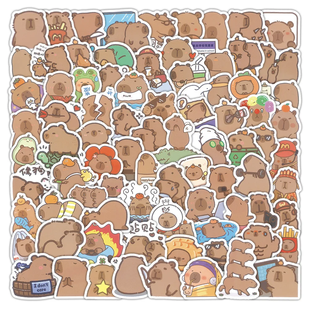 

100PCS Kawaii Cartoon Capybara Sticker Decals Decoration DIY Phone Notebook Skateboard Laptop Cute Kids Animal Sticker Toys Gift