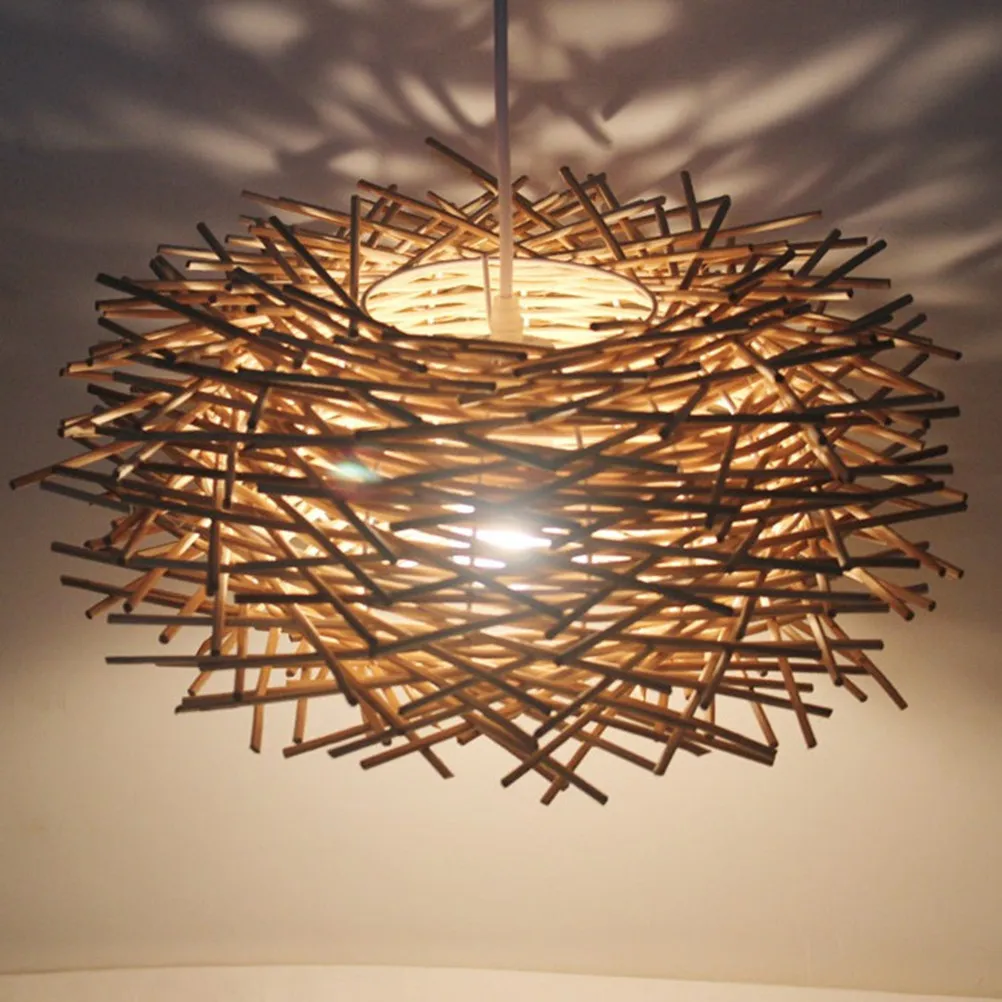 

Birds Nest Chandelier Rattan Weaving Vintage Pastoral Style Ceiling Lamp 30cm E27 Hanging Light for Restaurant Bar Bedroom